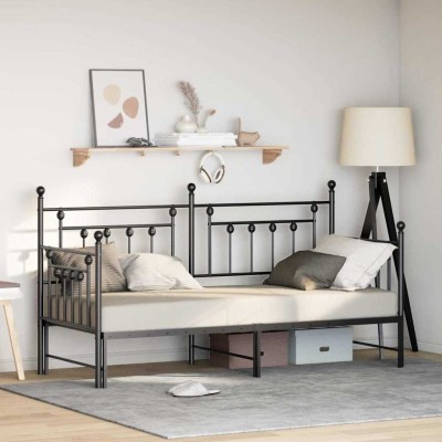 Estructura de cama de día con cabecera Negro 80 x 200 cm Acero