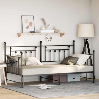 Estructura de cama de día con cabecera Negro 90 x 200 cm Acero