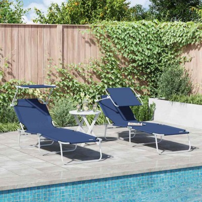 Tumbona 2-persona 2 pcs Azul 58 x 188 x 77 cm tela