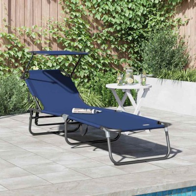 Tumbona plegable con cojín 1-persona Azul 56 x 190 x 81cm tela