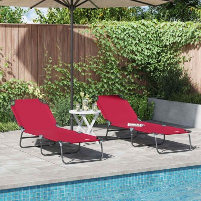 Tumbona plegable 2-persona 2 pcs Rojo 56 x 189 x 87cm tela