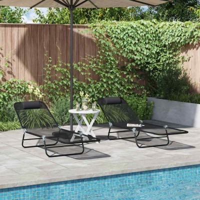 Tumbona plegable 2 pcs Negro 182 x 55 x 85.5cm Textileno