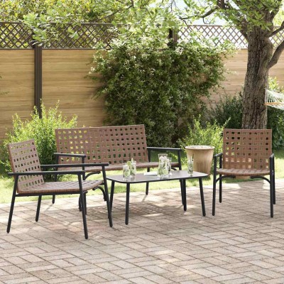 Conjunto de Comedor de Jardín 4 pcs Marrón ratán sintético