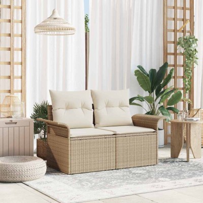 Sofá de jardín con cojín Beige 141 x 62 x 69 cm ratán sintético