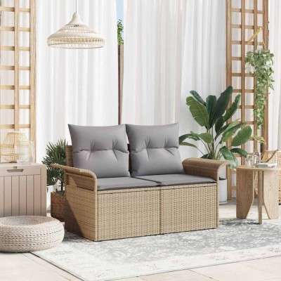 Sofá de jardín con cojín Beige 141 x 62 x 69 cm ratán sintético