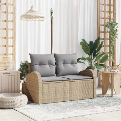 Sofá de jardín con cojín Beige 124 x 62 x 69cm ratán sintético