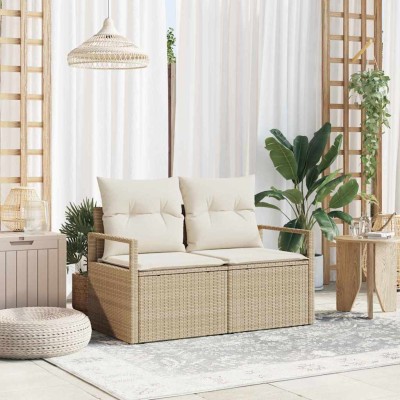 Sofá de jardín con cojín Beige 120 x 62 x 69cm ratán sintético