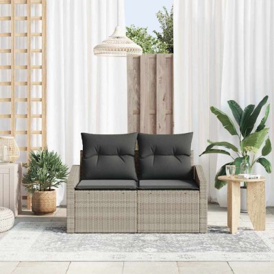Sofá de jardín con cojín Gris 123 x 62 x 69cm ratán sintético