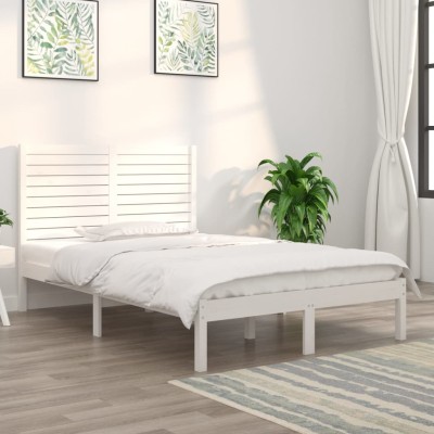 Estructura de cama de madera maciza blanca 140x190 cm