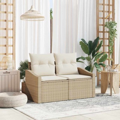 Sofá de jardín con cojín Beige 123 x 62 x 69cm ratán sintético