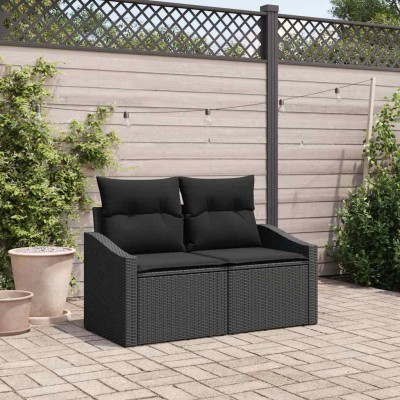 Sofá de jardín con cojín Negro 123 x 62 x 69cm ratán sintético