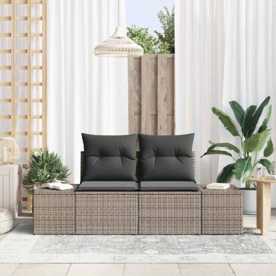 Sofá de jardín con cojín Gris 123 x 62 x 69cm ratán sintético