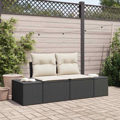 Sofá de jardín con cojín Negro 123 x 62 x 69cm ratán sintético