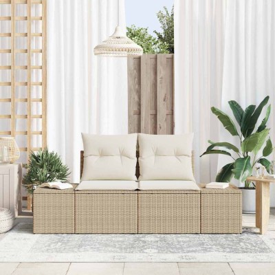 Sofá de jardín con cojín Beige 123 x 62 x 69cm ratán sintético