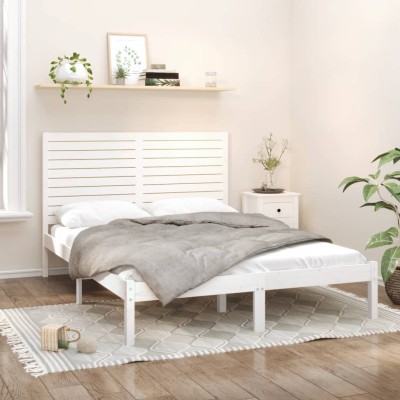 Estructura de cama de madera maciza blanca 140x200 cm