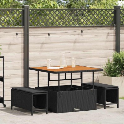 Conjunto de Comedor de Jardín 3 pcs Negro Poliratán