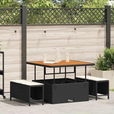 Conjunto de Comedor de Jardín 3 pcs Negro Poliratán