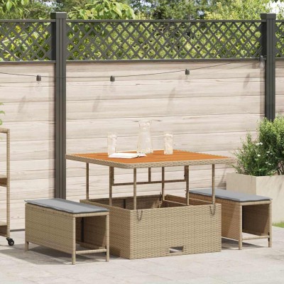 Conjunto de Comedor de Jardín 3 pcs Beige Poliratán