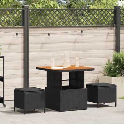 Conjunto de Comedor de Jardín 3 pcs Negro Poliratán