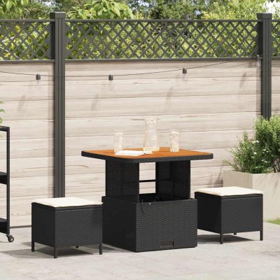 Conjunto de Comedor de Jardín 3 pcs Negro Poliratán