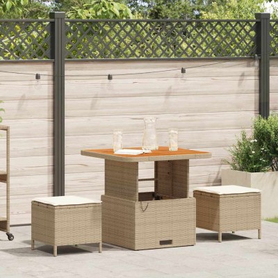 Conjunto de Comedor de Jardín 3 pcs Beige Poliratán