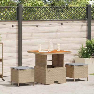 Conjunto de Comedor de Jardín 3 pcs Beige Poliratán