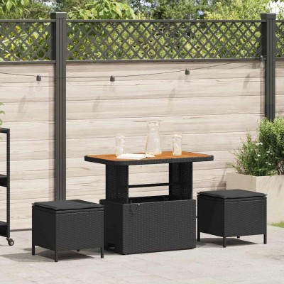 Conjunto de Comedor de Jardín 3 pcs Negro Poliratán