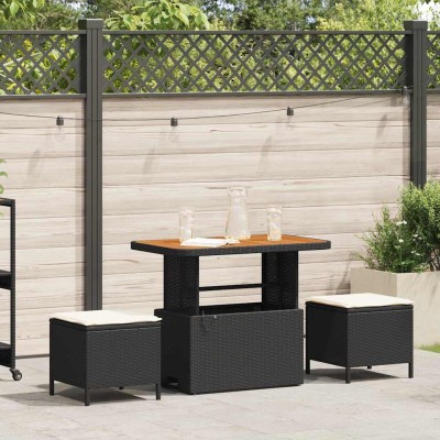 Conjunto de Comedor de Jardín 3 pcs Negro Poliratán