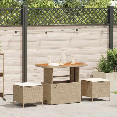 Conjunto de Comedor de Jardín 3 pcs Beige Poliratán