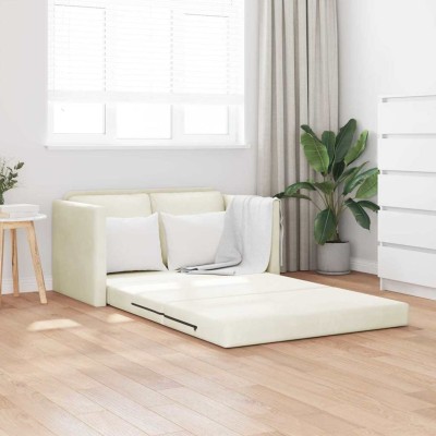 Sofá Cama de Piso con cojín Crema 122 x 70 x 60 cm Terciopelo