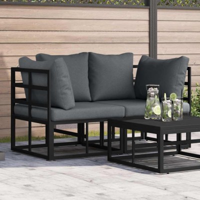 Muebles de Exterior con cojín con almohada 2 pcs Negro Aluminio