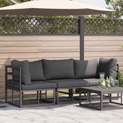 Muebles de Exterior con cojín con almohada 3 pcs Negro Aluminio