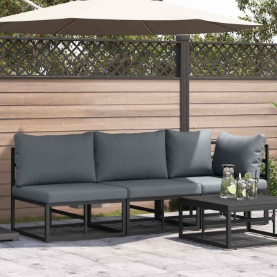 Muebles de Exterior con cojín con almohada 3 pcs Negro Aluminio
