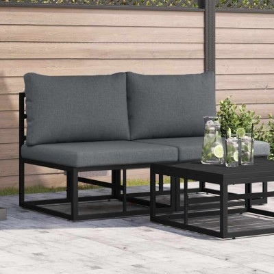 Muebles de Exterior con cojín con almohada 2 pcs Negro Aluminio