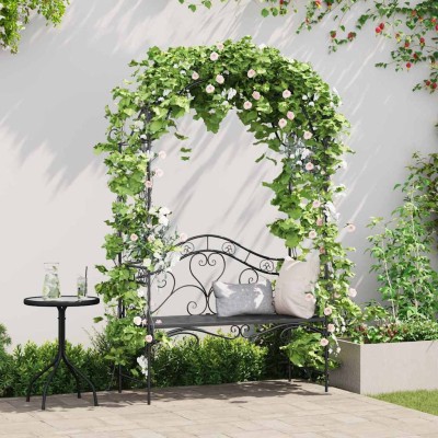 Banco de jardín con cojín Negro 104 x 54 x 93cm Acero