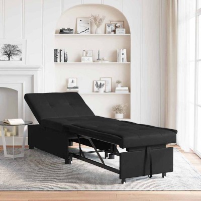 Sofá cama con cojín Negro 67 x 194 x 82 cm Madera contrachapada