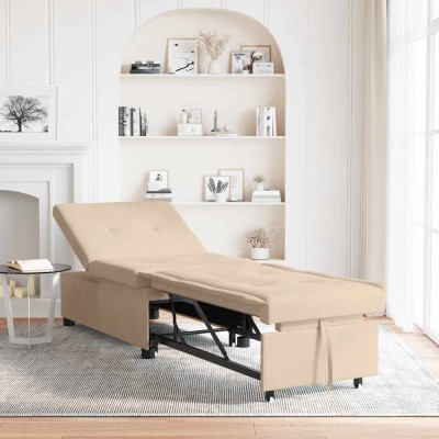 Sofá cama con cojín Crema 67 x 194 x 82 cm Tejido de microfibra