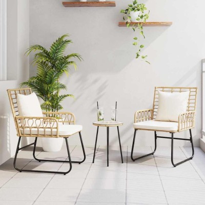 Conjunto de Comedor de Jardín 3 pcs Marrón, Negro y Crema