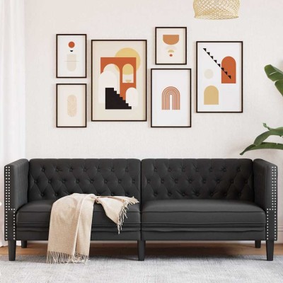 Sofá Chesterfield Negro 194 x 74.5 x 70.5 cm Cuero sintético