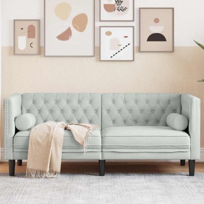Sofá Chesterfield Gris claro 174 x 74.5 x 70.5 cm Terciopelo