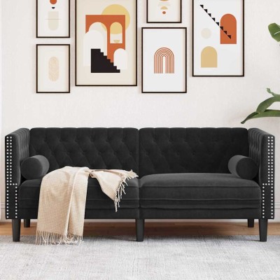 Sofá Chesterfield Argyle Negro 174 x 74.5 x 70.5 cm Terciopelo