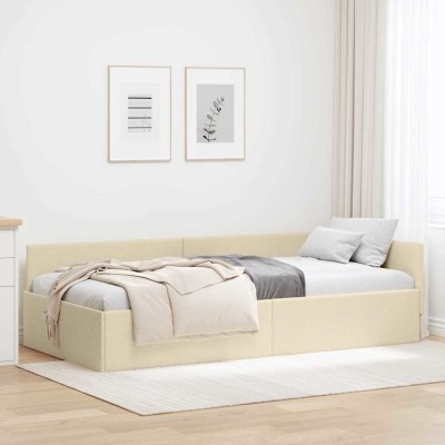 Estructura de cama en esquina con cabecera Crema 90 x 190 cm