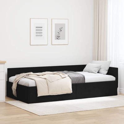 Estructura de cama en esquina con cabecera Negro 100 x 200 cm