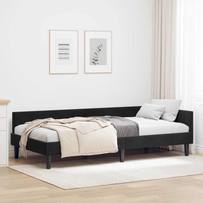 Estructura de Cama Esquinera con cabecera Negro 90 x 190 cm