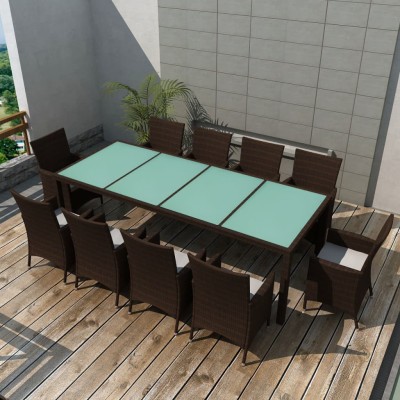 Set comedor de jardín 11 pzas y cojines ratán sintético marrón