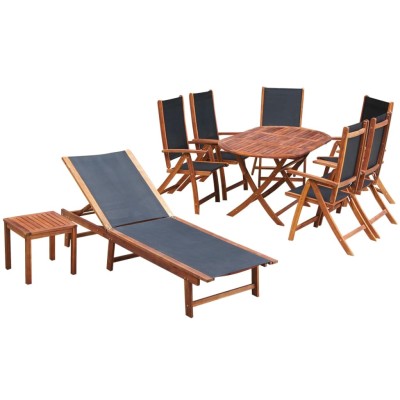 Set comedor de jardín 9 pzas y cojines madera maciza de acacia