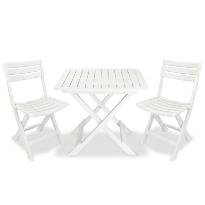 Mesa y sillas bistró de jardín plegables 3 pzas plástico blanco