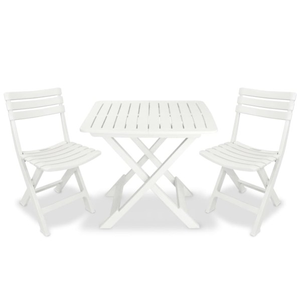 Mesa y sillas bistró de jardín plegables 3 pzas plástico blanco