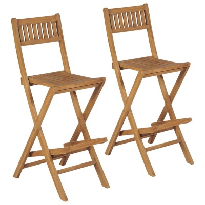 Taburetes plegables de bar de jardín 2 uds madera teca maciza