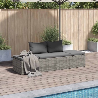 Cama de jardín 195x60 cm ratán sintético gris